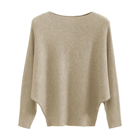 GABERLY Tops - GABERLY Tan Boat Neck Batwing Dolman Ribbed Knit Oversized Sweater One Size NEW